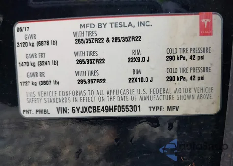 2017 Tesla Model X P100D from USA, damaged, VIN 5YJXCBE49HF055301